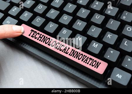 Text showing inspiration Technological Innovation. Business idea New Invention from technical Knowledge of Product Typing Online Class Review Notes Stock Photo