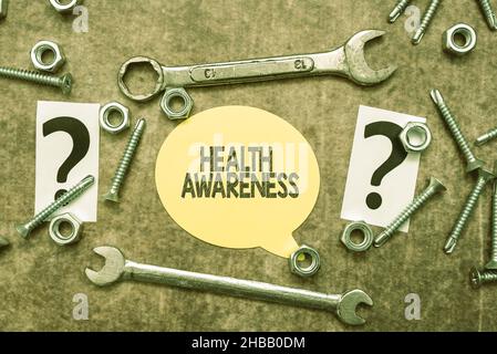 Conceptual display Health Awareness. Internet Concept Promoting community issues and preventative action New Ideas Brainstoming For Maintenance Stock Photo