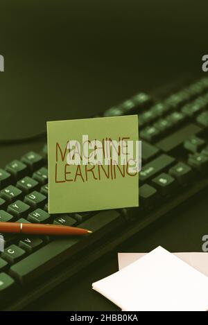 Handwriting text Machine Learning. Word Written on give computers the ability to be taught with data Typewriting Movie Review Article, Typing Fresh Stock Photo