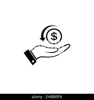 Cashback vector icon in flat style. Return money symbol. Simple cash back rebate sign isolated on white background. Abstract icon in black Modern vect Stock Vector