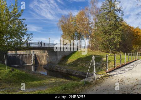 The Eger Outflow From The Weißenstädter Lake And The Former Railroad Bridge Over The Eger River Stock Photo