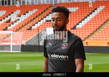 Grant Ward 18 of Blackpool in action during the game in Bristol