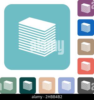 Paper stack solid white flat icons on color rounded square backgrounds Stock Vector