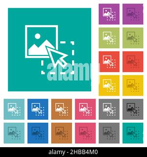 Drag image to upload multi colored flat icons on plain square backgrounds. Included white and darker icon variations for hover or active effects. Stock Vector