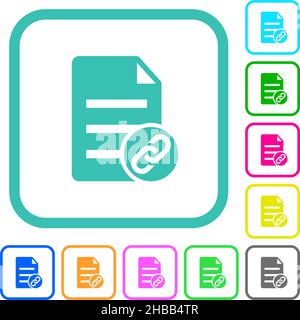 Attach document solid vivid colored flat icons in curved borders on white background Stock Vector
