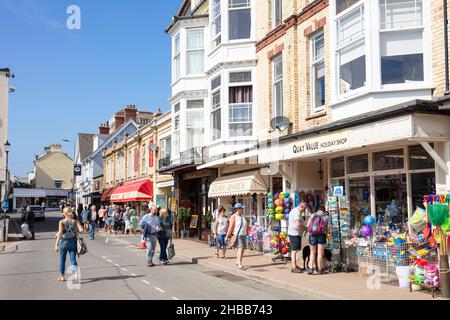 Buckets spadesand fishing nets for sale in Tourist Shops and cafes on The Quay Ilfracombe Harbour Ilfracombe Devon England UK GB Europe Stock Photo