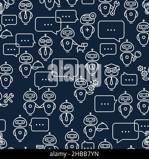 Seamless pattern robot assistant in line style. Vector icon pattern. Stock Vector