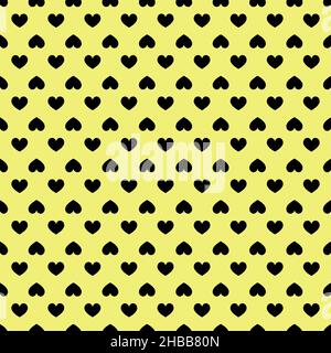 Black Heart Pattern Design on Yellow Background Stock Vector