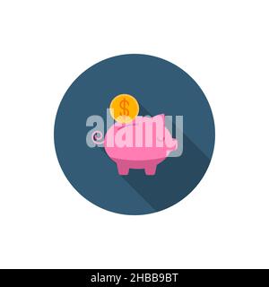 Piggy bank vector icon symbol, flat design, long shadow Stock Vector