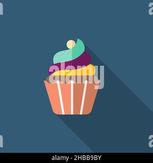 Cup cake veector icon symbol food  flat design  long shadow Stock Vector