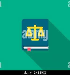 Law book vector icon symbol justice, flat design, long shadow Stock Vector