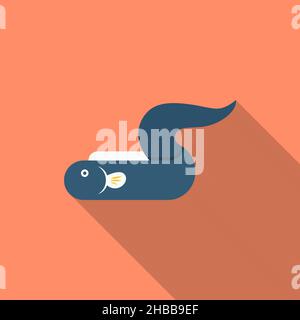 Eel vector icon symbol, flat design, long shadow Stock Vector