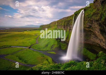 Seljalandsfoss Waterfall on the Seljalands River in Iceland Stock Photo