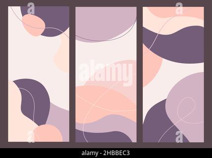 Set of 3 backgrounds for smartphone ads or stories. Abstract aesthetic phone wallpaper in modern pastel colors Stock Vector