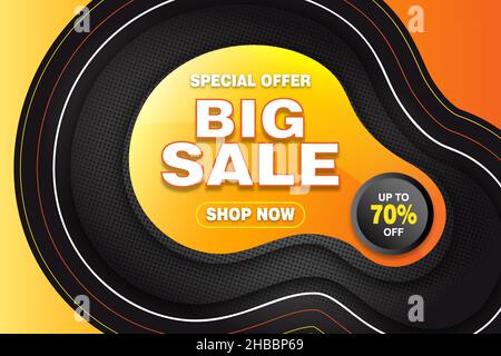 Elegant big sale banner template with orange, yellow and black abstract design Stock Vector