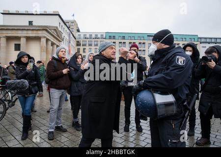 Berlin, Germany. 18th Dec, 2021. A protester shouted to the police officers, you are all fascists. Later he was arrested by the police. (Photo by Michael Kuenne/PRESSCOV/Sipa USA) Credit: Sipa USA/Alamy Live News Stock Photo