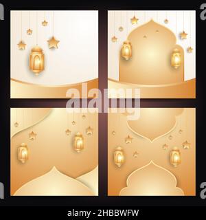 Golden Islamic Greeting Card template  with stylish luxury design Stock Vector