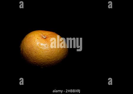 ripe grapefruit with small water droplets on a black background Stock Photo