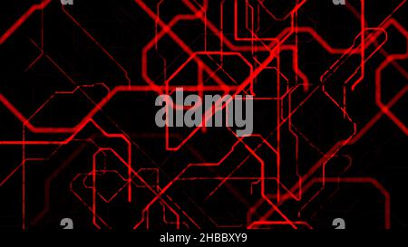 Abstract geometric lined pattern, motion graphics. Endless quantity of red bended lines appear and create a complex structure on black background. Stock Photo