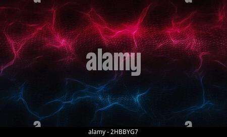 Abstract polygonal space low poly dark background with connecting dots and lines. Abstract cg polygonal neon blue surface. Geometric poly light motion Stock Photo