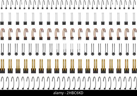 Realistic notebook spiral bindings, metal ring binders. Plastic spirals coils for calendars or paper sheets, notepad wire rings vector set. Steel silv Stock Vector
