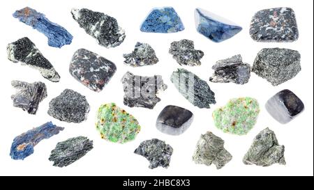 set of various amphibole stones cutout on white background Stock Photo