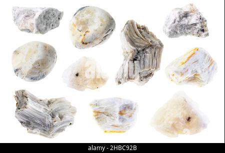 set of various Barite stones cutout on white background Stock Photo