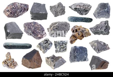 set of various basalt stones cutout on white backgroun Stock Photo