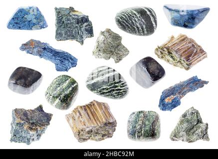 set of various asbestos stones cutout on white background Stock Photo