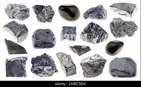 set of various carbon stones cutout on white background Stock Photo