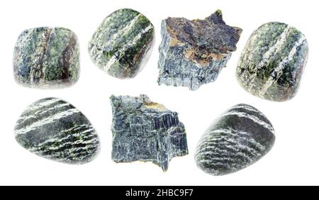 set of various Chrysotile stones cutout on white background Stock Photo