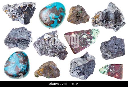 set of various cuprite stones cutout on white background Stock Photo
