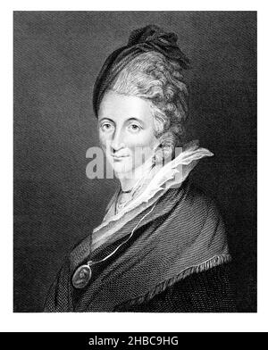 engraved illustration of Mrs Piozzi, Hester Lynch Thrale Piozzi, a Welsh-born diarist, author and patron of the arts, from a portrait by Sir Joshua Re Stock Photo