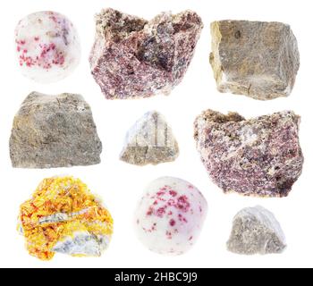 set of various dolomite stones cutout on white background Stock Photo