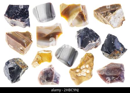 set of various Flint stones cutout on white background Stock Photo