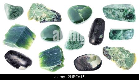set of various jade stones cutout on white background Stock Photo