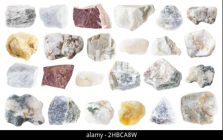 set of various marble stones cutout on white background Stock Photo
