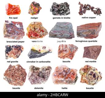 set of various tumbled red stones with names cutout on white background  Stock Photo - Alamy