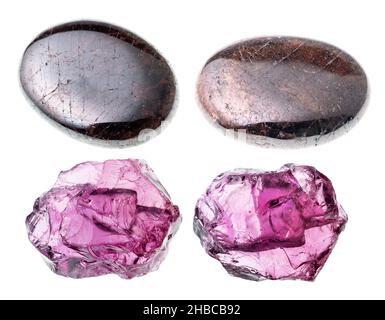 set of various pyrope gem stone cutout on white background Stock Photo