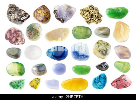 set of various Agate gemstone cutout on white background Stock Photo