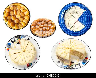 set of various homemade sweet pies cutout on white background Stock Photo