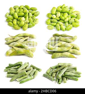 set of frozen Green Beans cutout on white background Stock Photo
