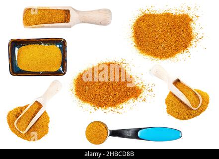 set of ground Imeretian Saffron (Dried Marigold Flowers) cutout on white background Stock Photo