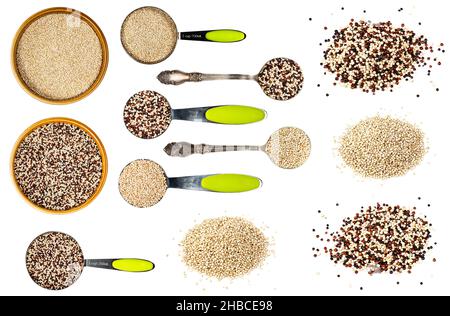 set of various quinoa seeds cutout on white background Stock Photo