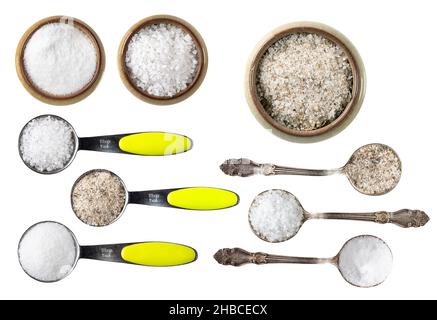 set of various salts cutout on white background Stock Photo