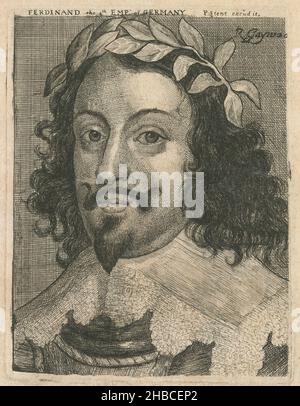Antique 18th century etching, Ferdinand III. Ferdinand III (1608-1657) was Archduke of Austria, King of Hungary, King of Croatia and Bohemia, and Holy Roman Emperor. Etching by Richard Gaywood. SOURCE: ORIGINAL ENGRAVING Stock Photo