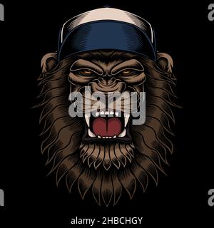 Angry lion wearing hat vector illustration Stock Vector