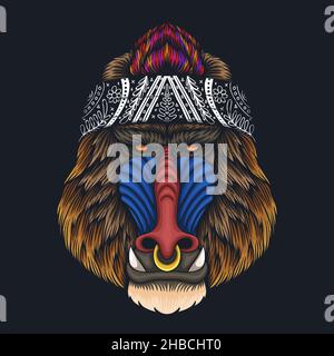 Cool monkey mandrill head vector illustration Stock Vector