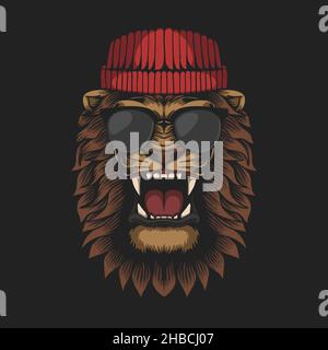 Lion Head wearing hat and eyeglasses vector Stock Vector