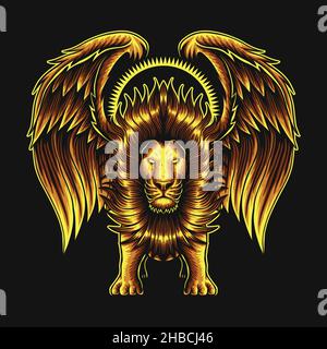 Lion with wing gold vector illustration Stock Vector